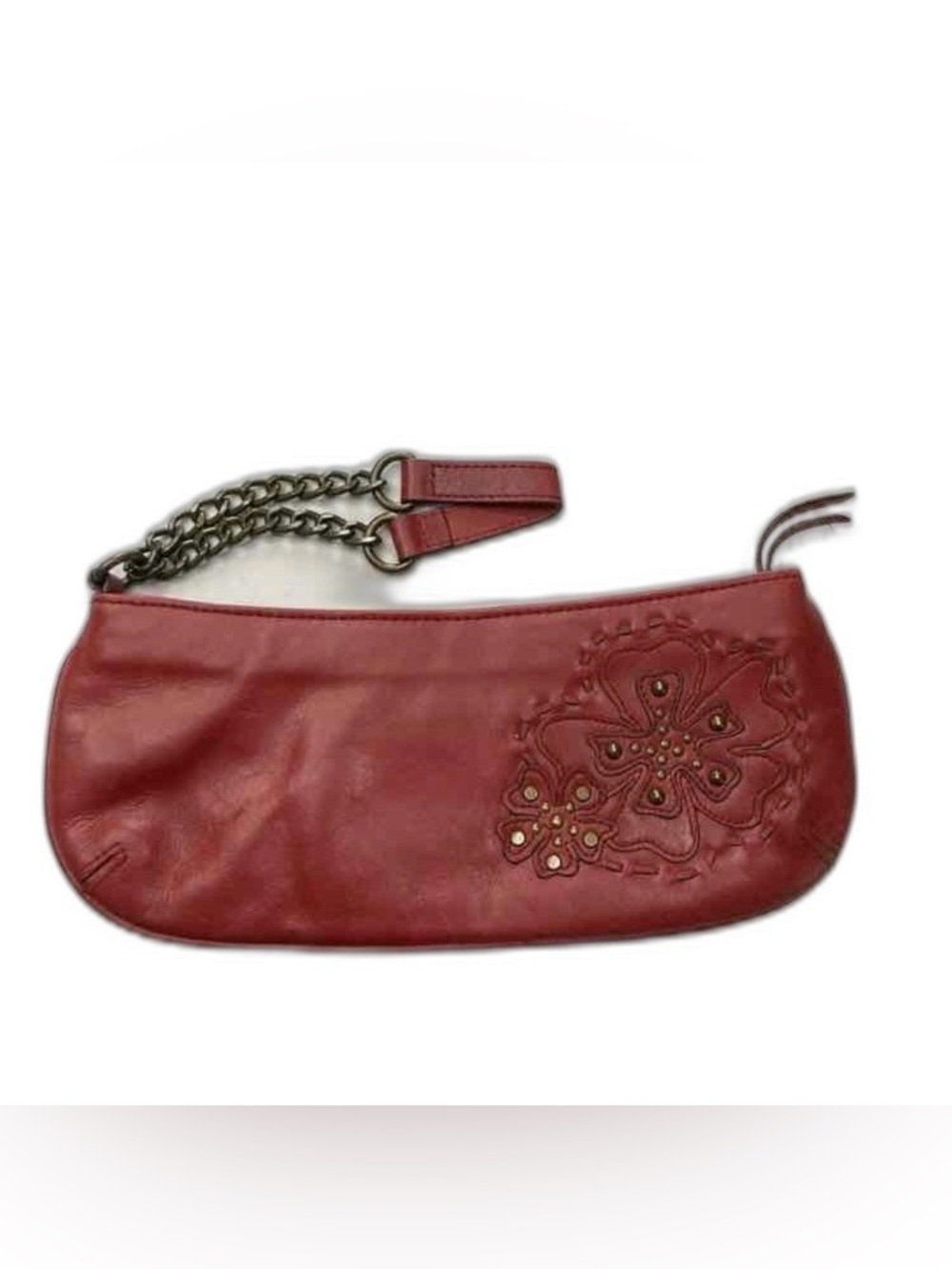 Fossil Red Leather 90s/Y2K Wristlet With Gold Studded Flower EXCELLENT COND.